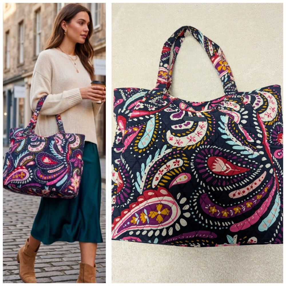 Vera Bradley Large Bag/Pocketbook Black Paisley Fall Favorite EUC